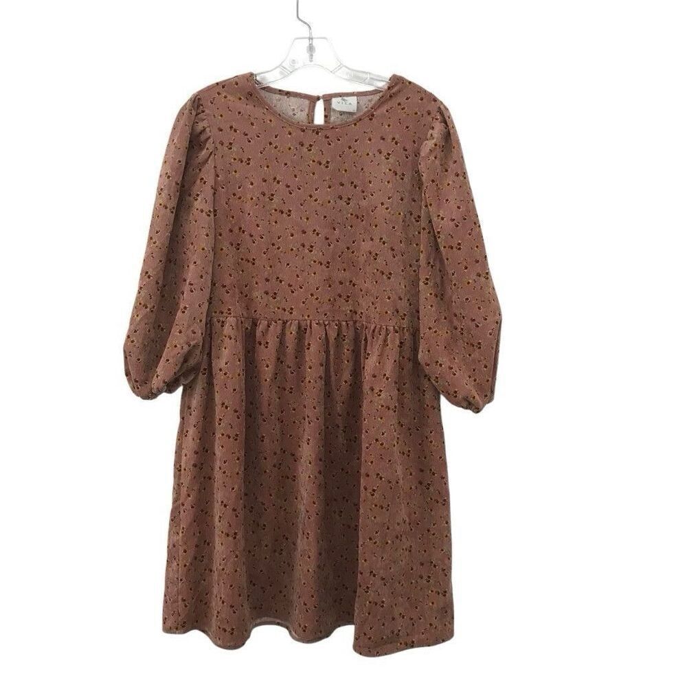 Vila Babydoll Cottage Style Corduroy Dress with Ditzy Floral Print size M (38)